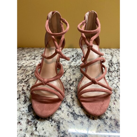 Kelly & Katie Serina Pink Suede Heeled Sandals 8 Strappy Knot Block Heel - Picture 2 of 8